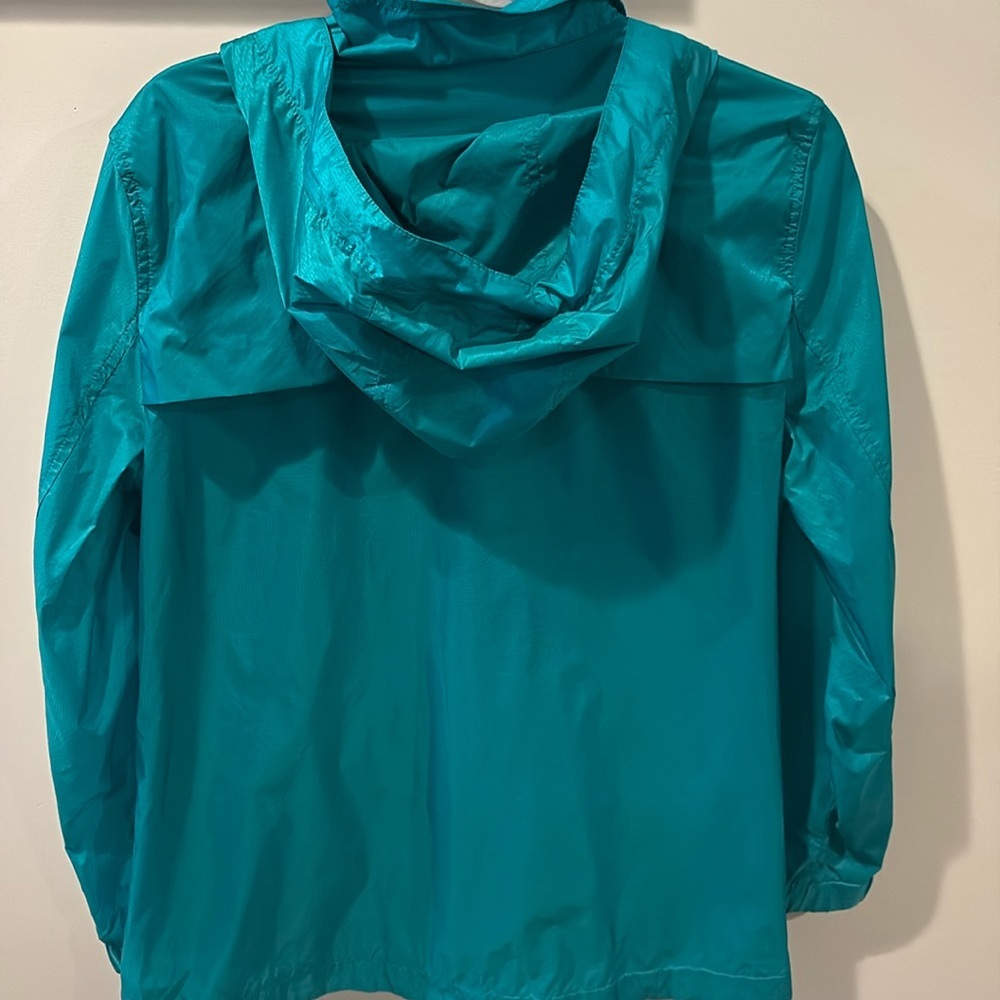 T by Talbots Teal Nylon Hooded Lightweight Packable Windbreaker Size Large - Picture 2 of 11